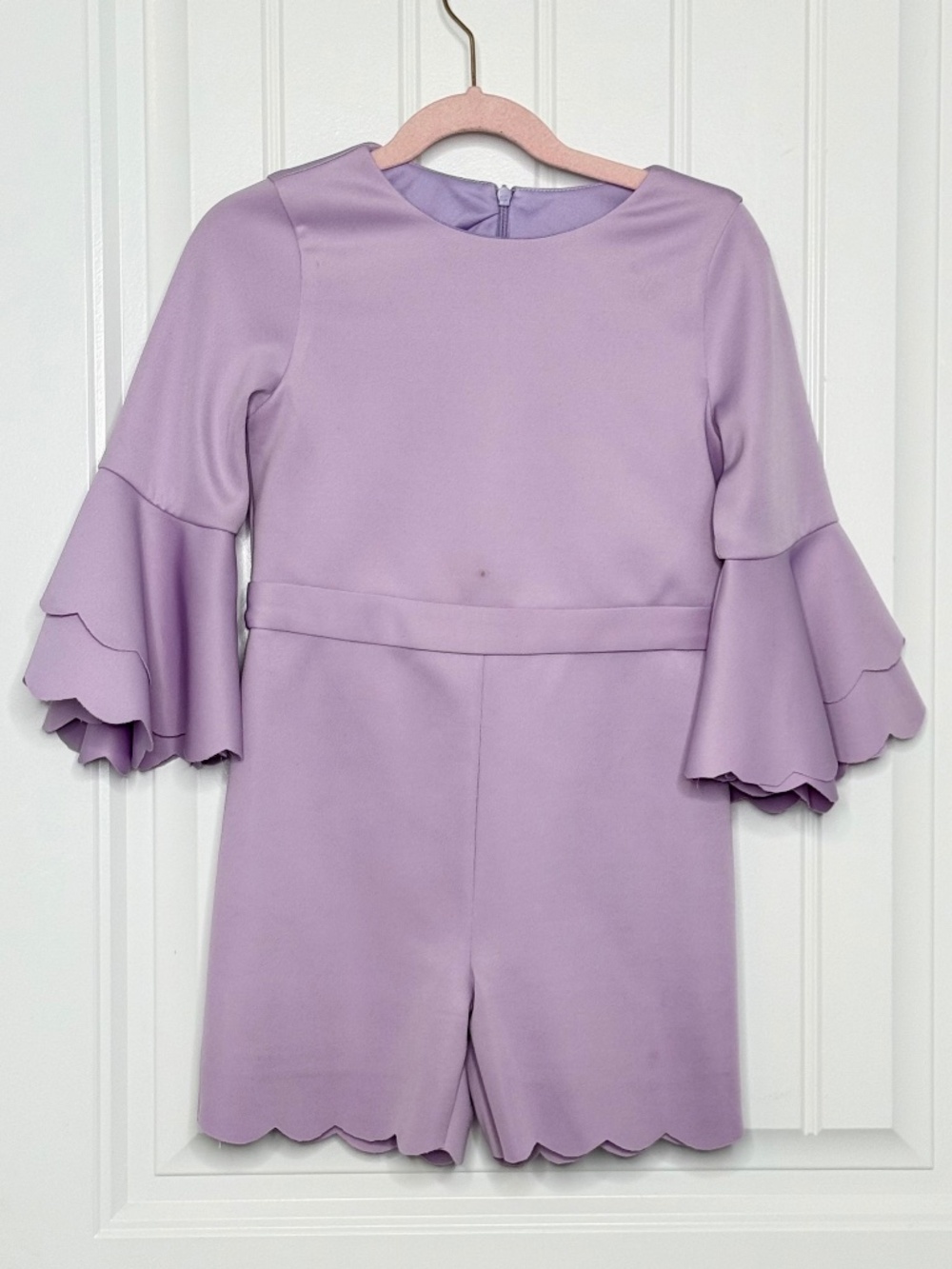 Girls Lavender Scalloped Romper with Bell Sleeves